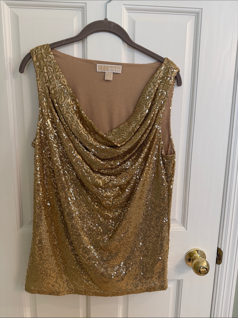 MICHAEL Michael Kors Gold Sequin Cowl Neck Sleeveless Top